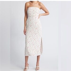 Wayf Strapless White Floral Dress
